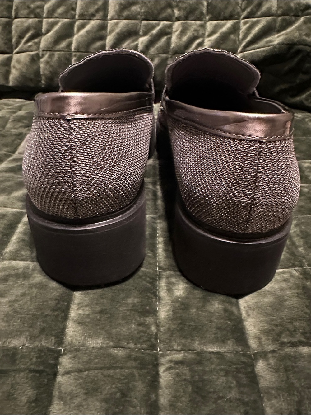 Franco Sarto Silver Metallic Knit Penny Loafers - Picture 3 of 12